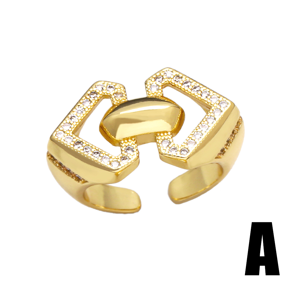 Wholesale Elegant Simple Style Geometric Copper Plating Inlay 18K Gold Plated Zircon Rings display picture 4