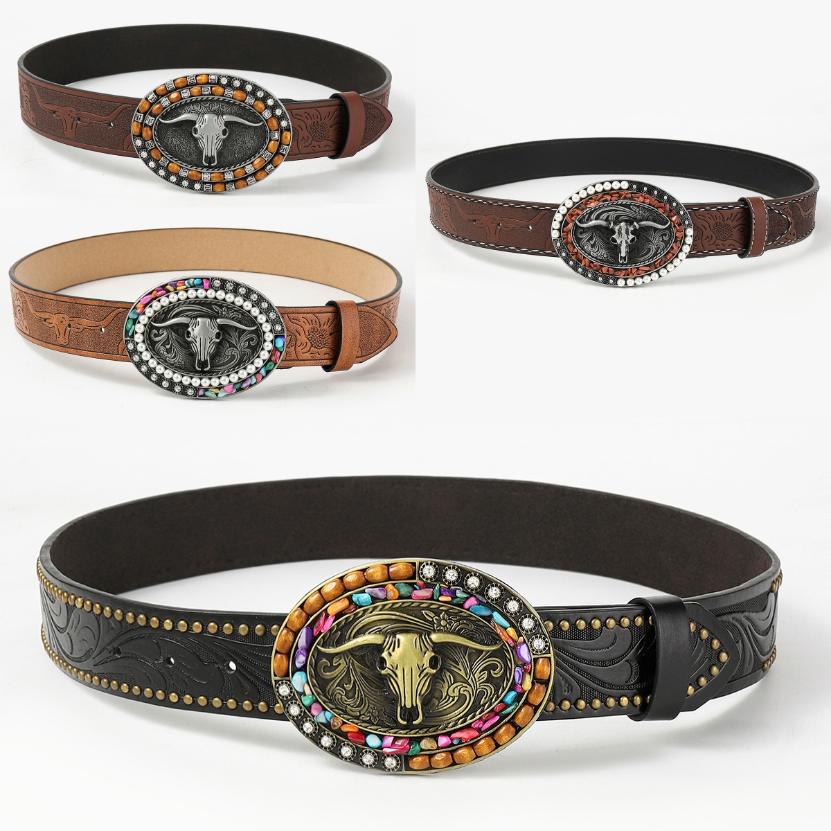 Vintage Style Punk Cowboy Style Animal Pu Leather Unisex Leather Belts display picture 1