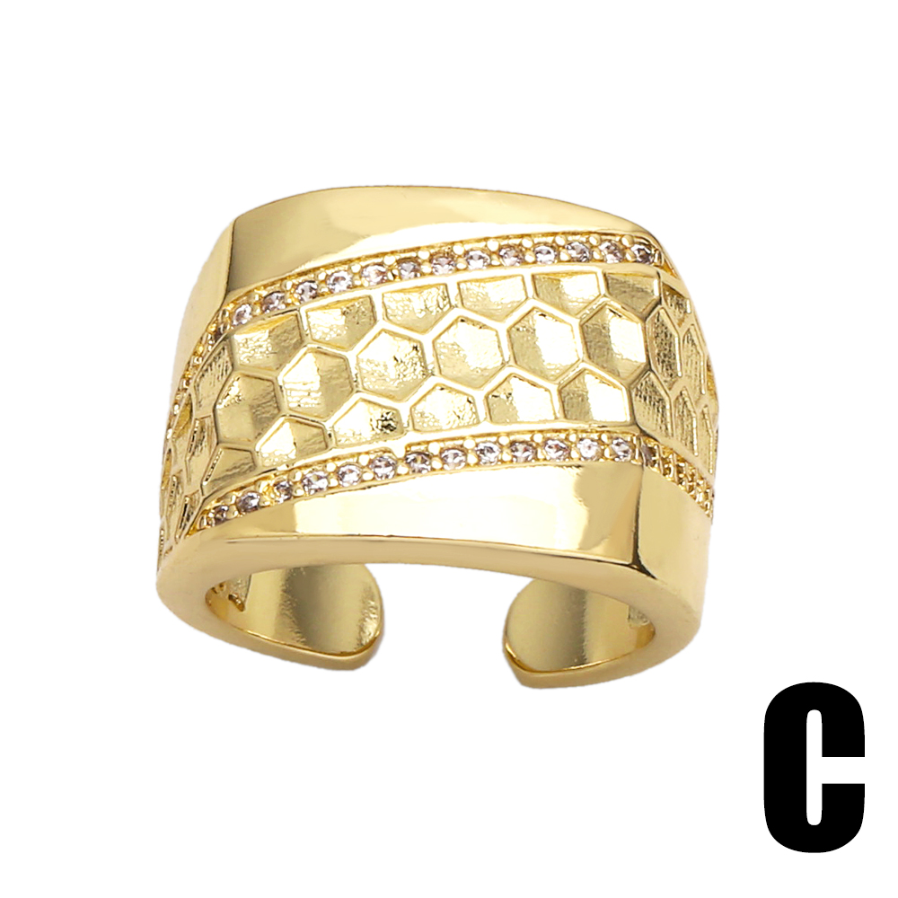 Wholesale Elegant Simple Style Geometric Copper Plating Inlay 18K Gold Plated Zircon Rings display picture 6