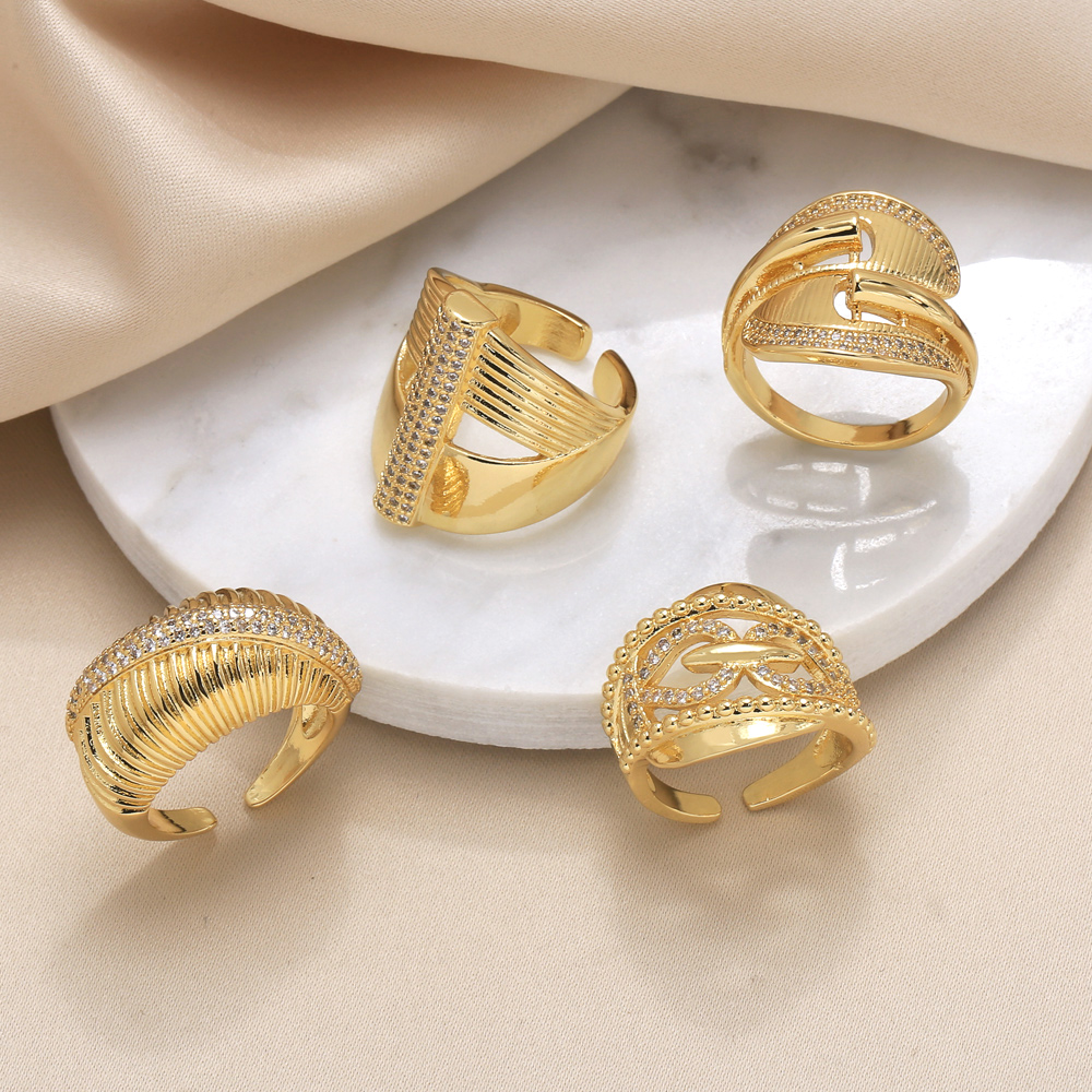 Wholesale Modern Style Simple Style Geometric Copper Plating Inlay 18K Gold Plated Zircon Rings display picture 2