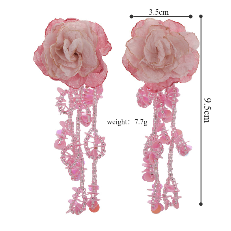 1 Pair Sweet Artistic Flower Beaded Plastic Drop Earrings display picture 1