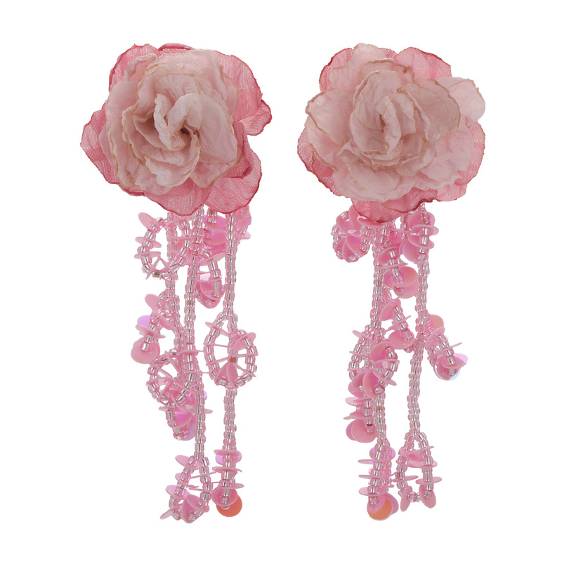 1 Pair Sweet Artistic Flower Beaded Plastic Drop Earrings display picture 12