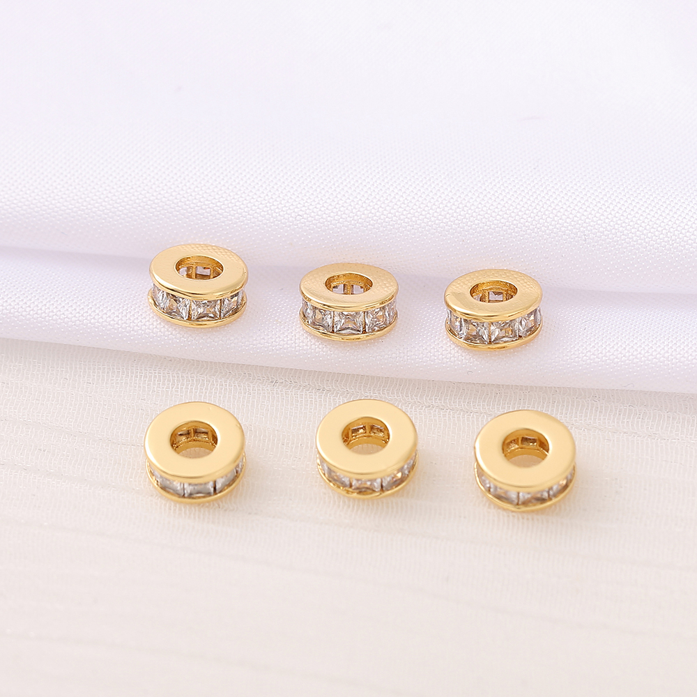 1 Piece 3 * 7mm 3mm Copper Zircon 18K Gold Plated Round Polished Beads Spacer Bars display picture 1