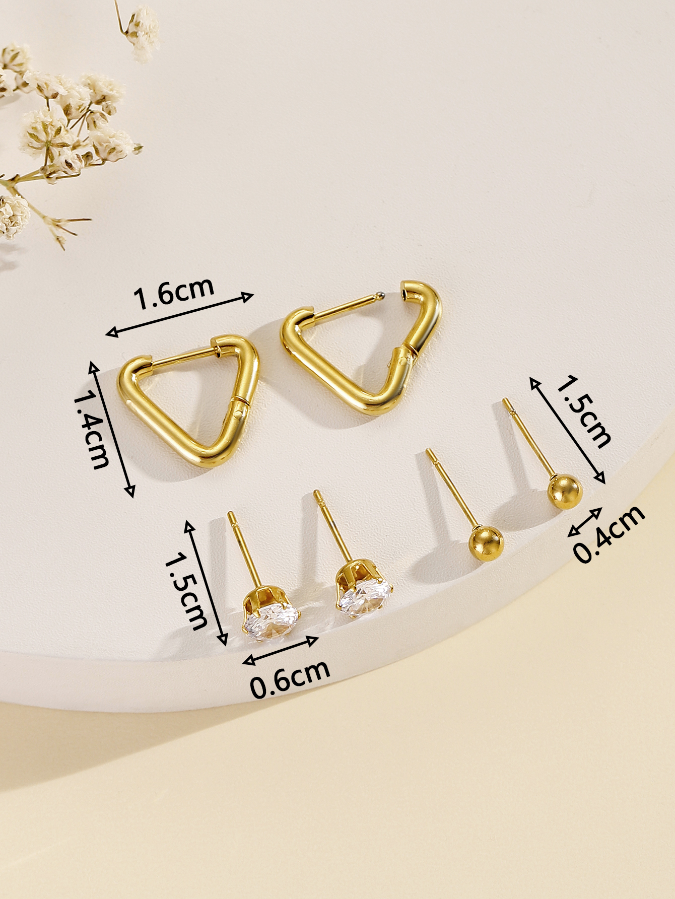 3 Pairs Simple Style Classic Style Heart Shape Plating Inlay 304 Stainless Steel Zircon 24K Gold Plated Ear Studs display picture 2