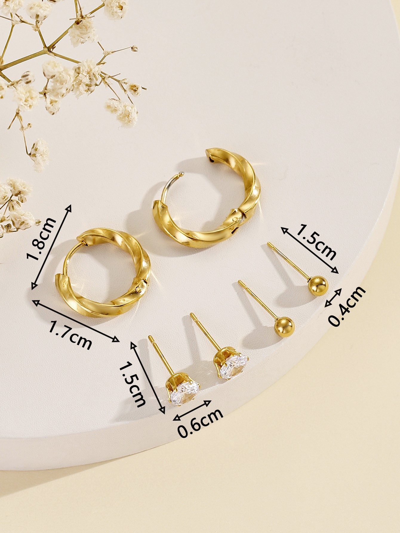 3 Pairs Simple Style Classic Style Heart Shape Plating Inlay 304 Stainless Steel Zircon 24K Gold Plated Ear Studs display picture 3