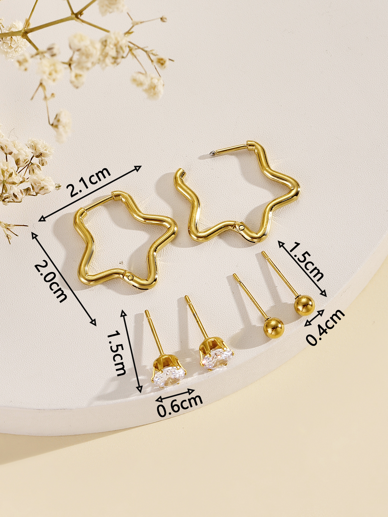 3 Pairs Simple Style Classic Style Heart Shape Plating Inlay 304 Stainless Steel Zircon 24K Gold Plated Ear Studs display picture 5