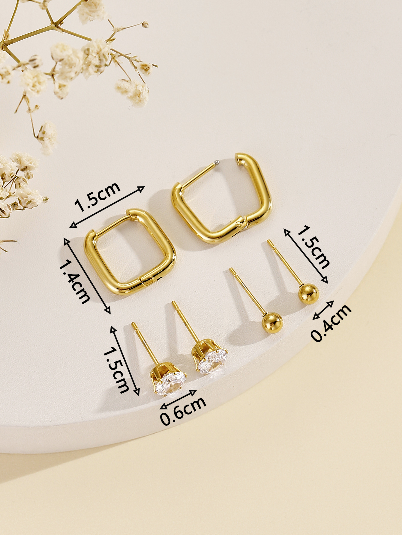 3 Pairs Simple Style Classic Style Heart Shape Plating Inlay 304 Stainless Steel Zircon 24K Gold Plated Ear Studs display picture 6