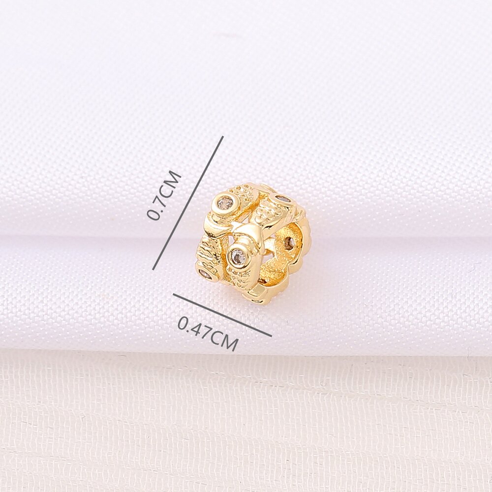 1 Piece 4.7*7mm 5mm  Copper Zircon 18K Gold Plated Round Fish Polished Beads Spacer Bars display picture 2