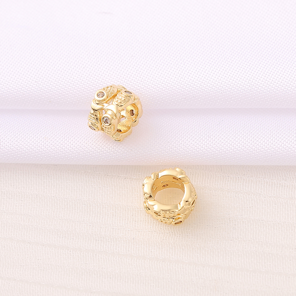 1 Piece 4.7*7mm 5mm  Copper Zircon 18K Gold Plated Round Fish Polished Beads Spacer Bars display picture 4