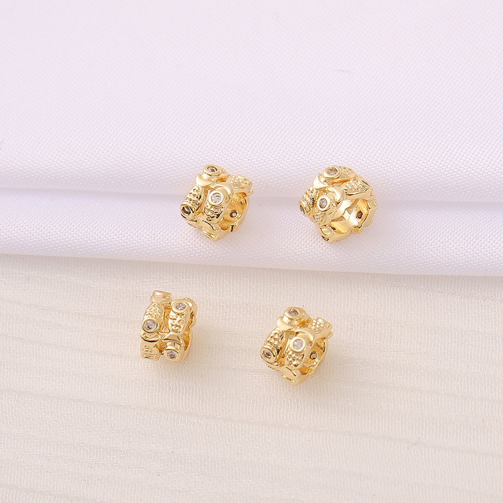 1 Piece 4.7*7mm 5mm  Copper Zircon 18K Gold Plated Round Fish Polished Beads Spacer Bars display picture 5