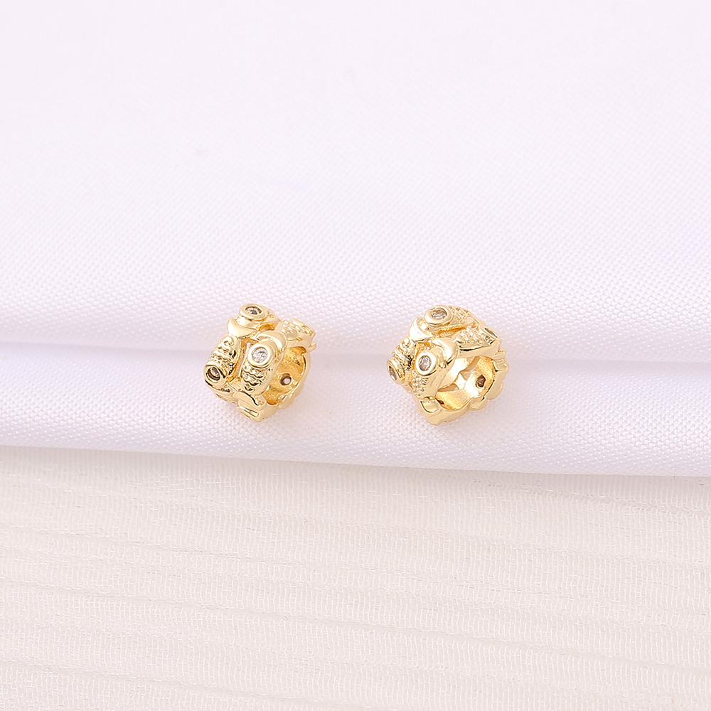 1 Piece 4.7*7mm 5mm  Copper Zircon 18K Gold Plated Round Fish Polished Beads Spacer Bars display picture 3