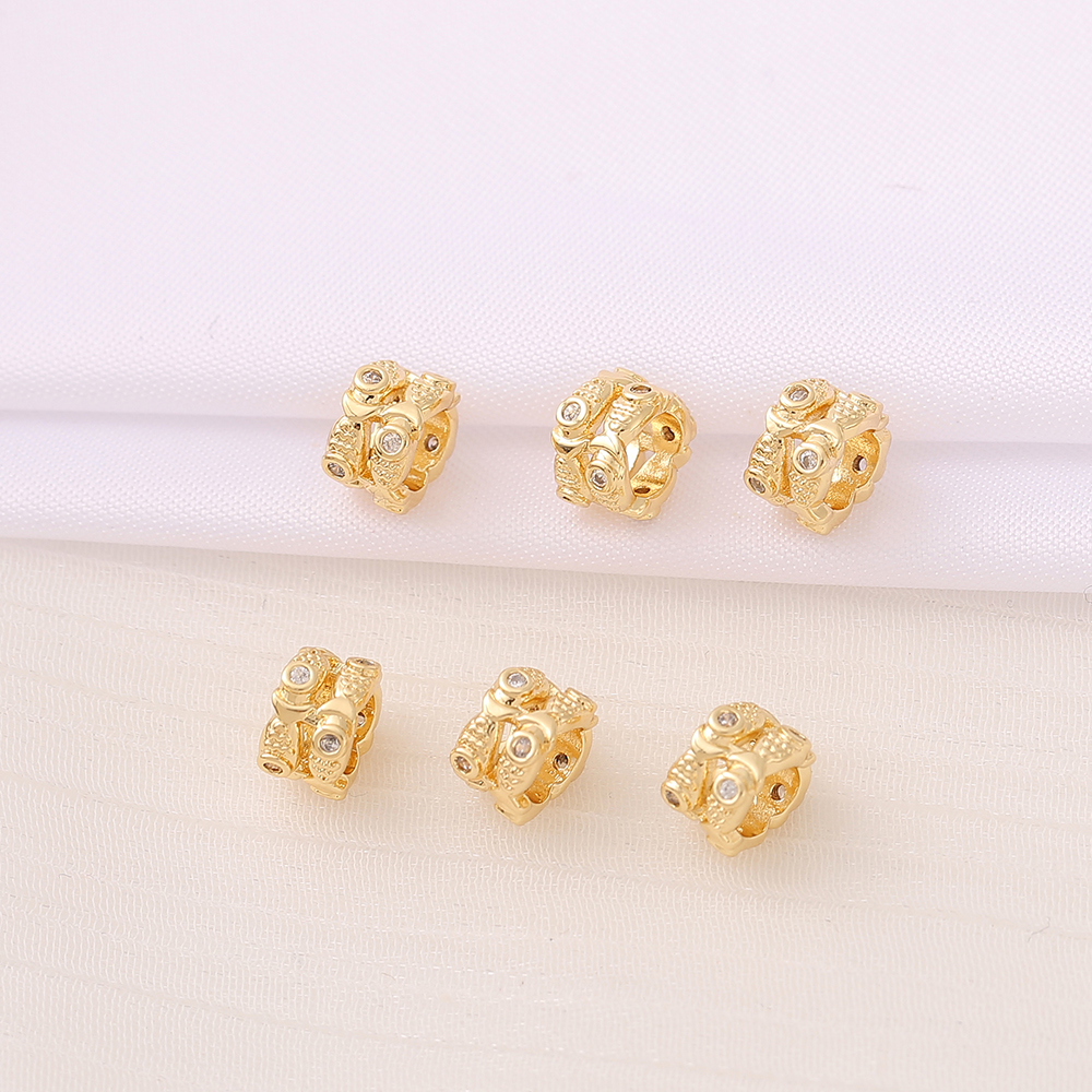 1 Piece 4.7*7mm 5mm  Copper Zircon 18K Gold Plated Round Fish Polished Beads Spacer Bars display picture 1
