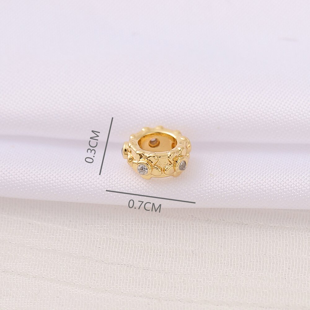1 Piece 7 * 3mm 5mm  Copper Zircon 18K Gold Plated Round Flower Polished Beads display picture 2
