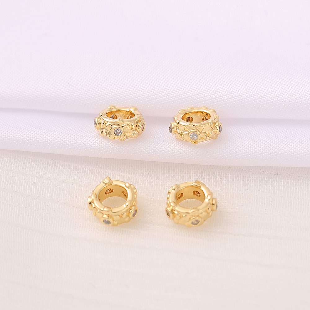 1 Piece 7 * 3mm 5mm  Copper Zircon 18K Gold Plated Round Flower Polished Beads display picture 3
