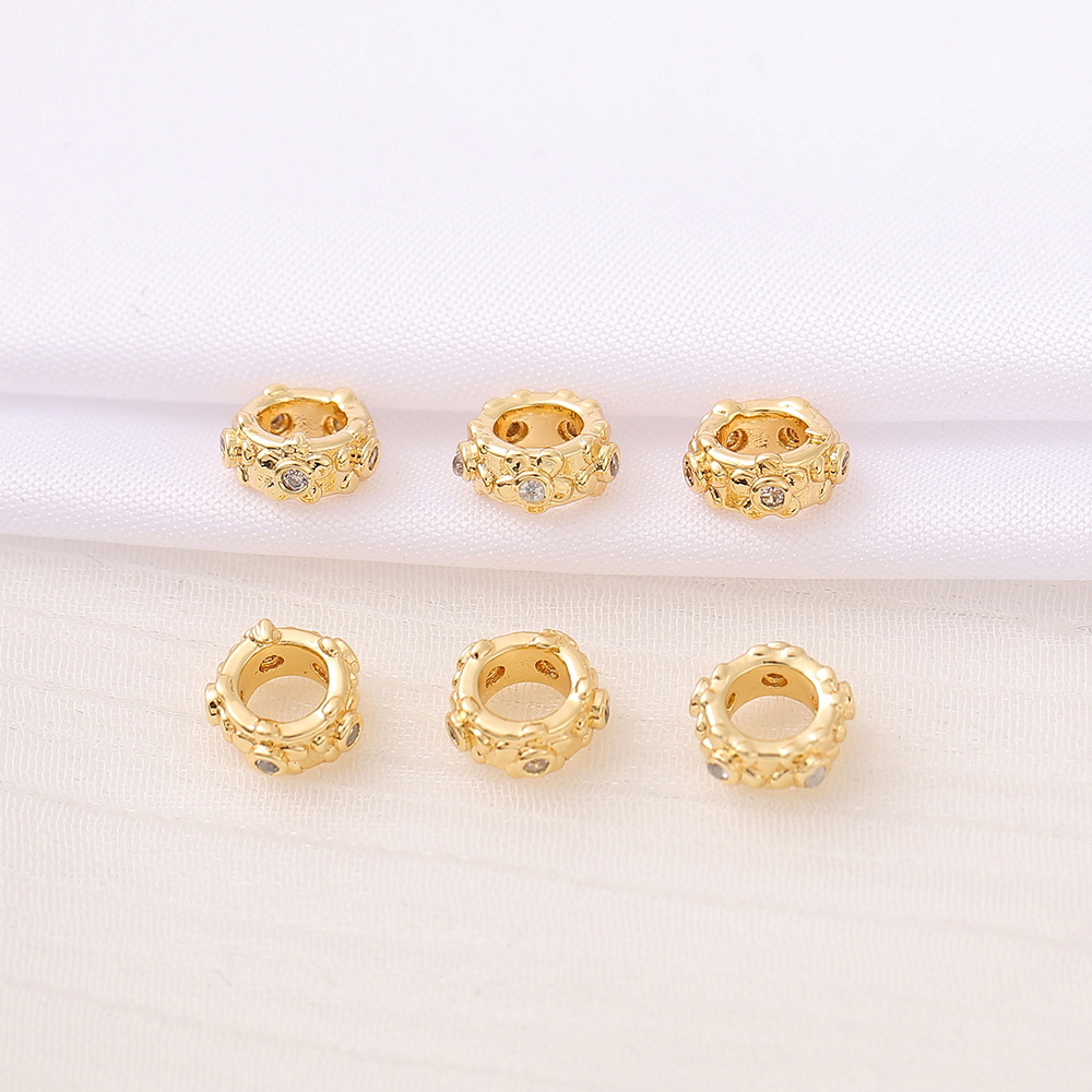 1 Piece 7 * 3mm 5mm  Copper Zircon 18K Gold Plated Round Flower Polished Beads display picture 1
