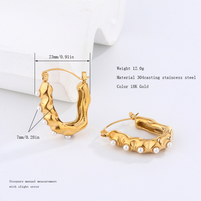 1 Paar Retro Künstlerisch Geometrisch Überzug Inlay Edelstahl 304 Imitationsperle Künstliche Perlen 18 Karat Vergoldet Ohrringe display picture 7