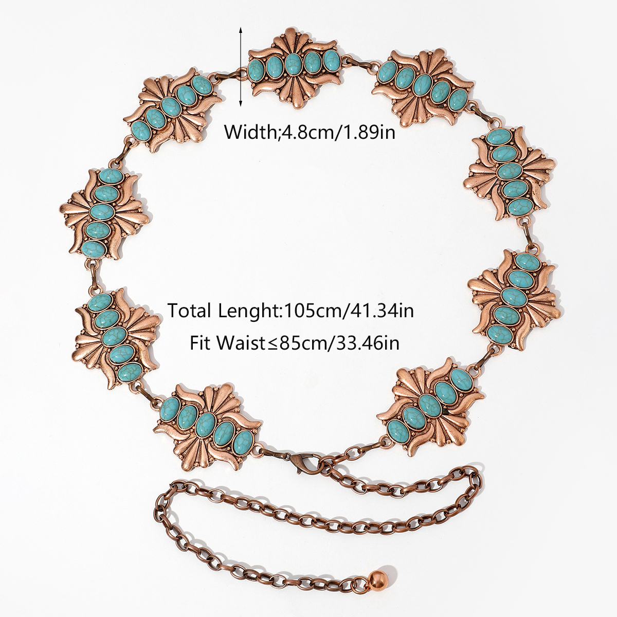Vintage Style Bohemian Geometric Zinc Alloy Inlay Turquoise Rose Gold Plated Gold Plated Silver Plated Women's Waist Chain display picture 2