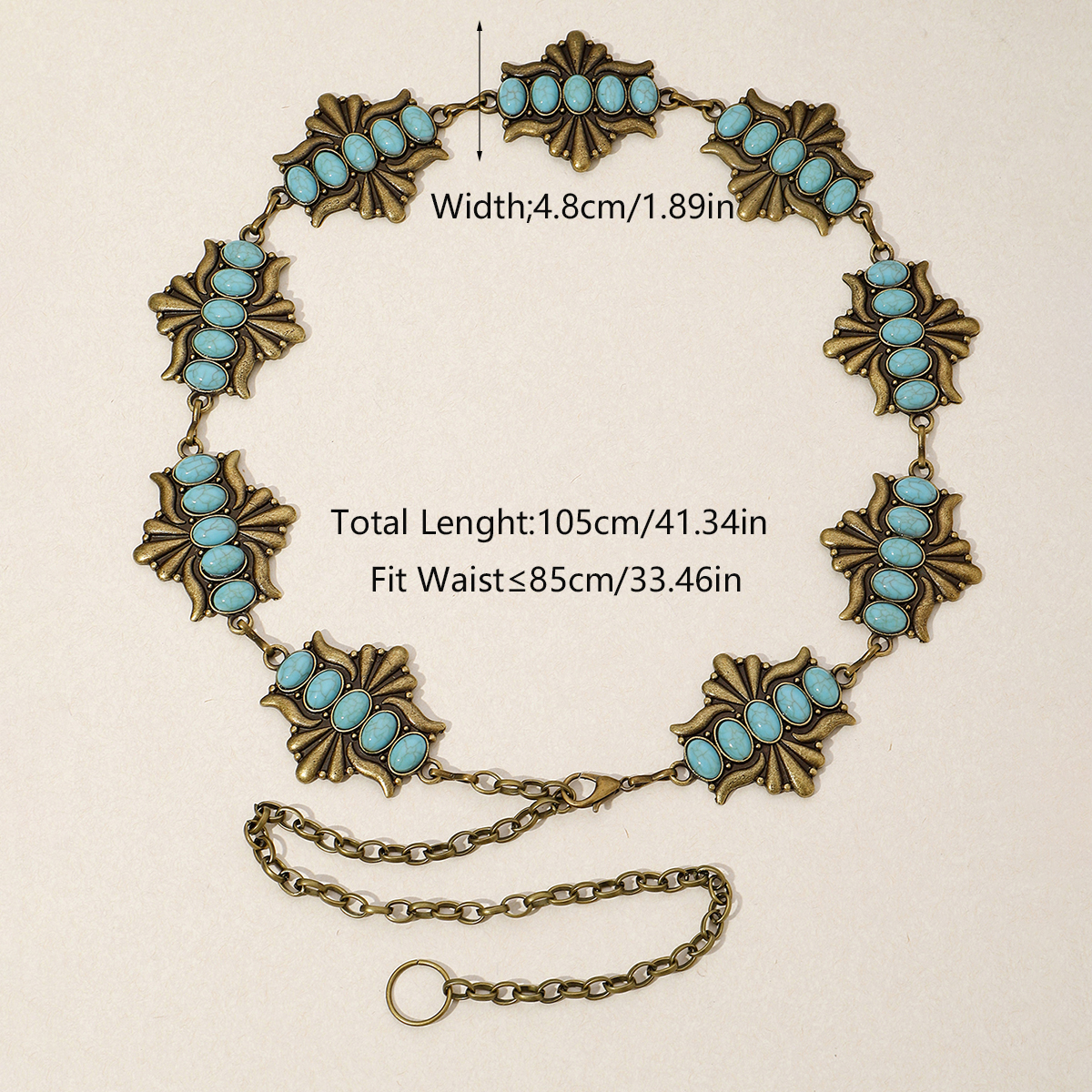 Vintage Style Bohemian Geometric Zinc Alloy Inlay Turquoise Rose Gold Plated Gold Plated Silver Plated Women's Waist Chain display picture 9