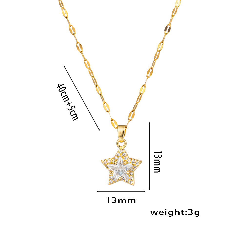 Titan Stahl 18 Karat Vergoldet Einfacher Stil Glänzend Inlay Stern Zirkon Halskette Mit Anhänger display picture 1