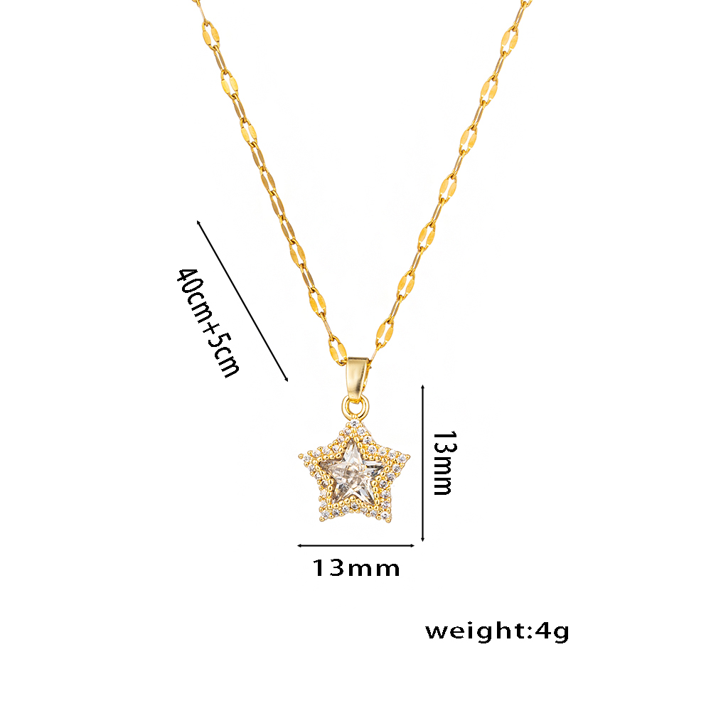 Titan Stahl 18 Karat Vergoldet Einfacher Stil Glänzend Inlay Stern Zirkon Halskette Mit Anhänger display picture 4