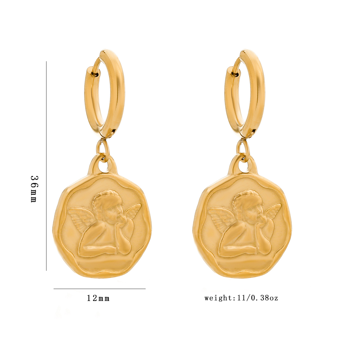 1 Pair Vintage Style Roman Style Angel Plating 304 Stainless Steel 18K Gold Plated Drop Earrings display picture 1