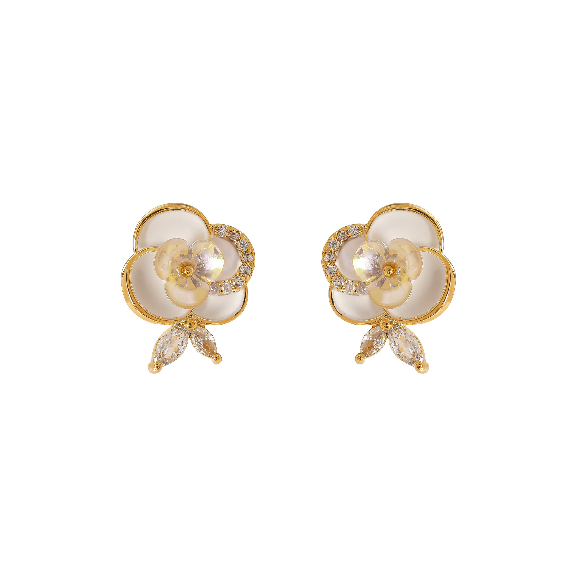1 Pair Lady Commute Flower Inlay Copper Zircon 18K Gold Plated Ear Studs display picture 7