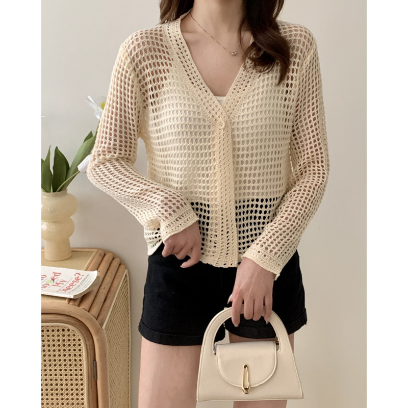 Women's Cardigan Long Sleeve Blouses Button Hollow Out Elegant Solid Color display picture 2