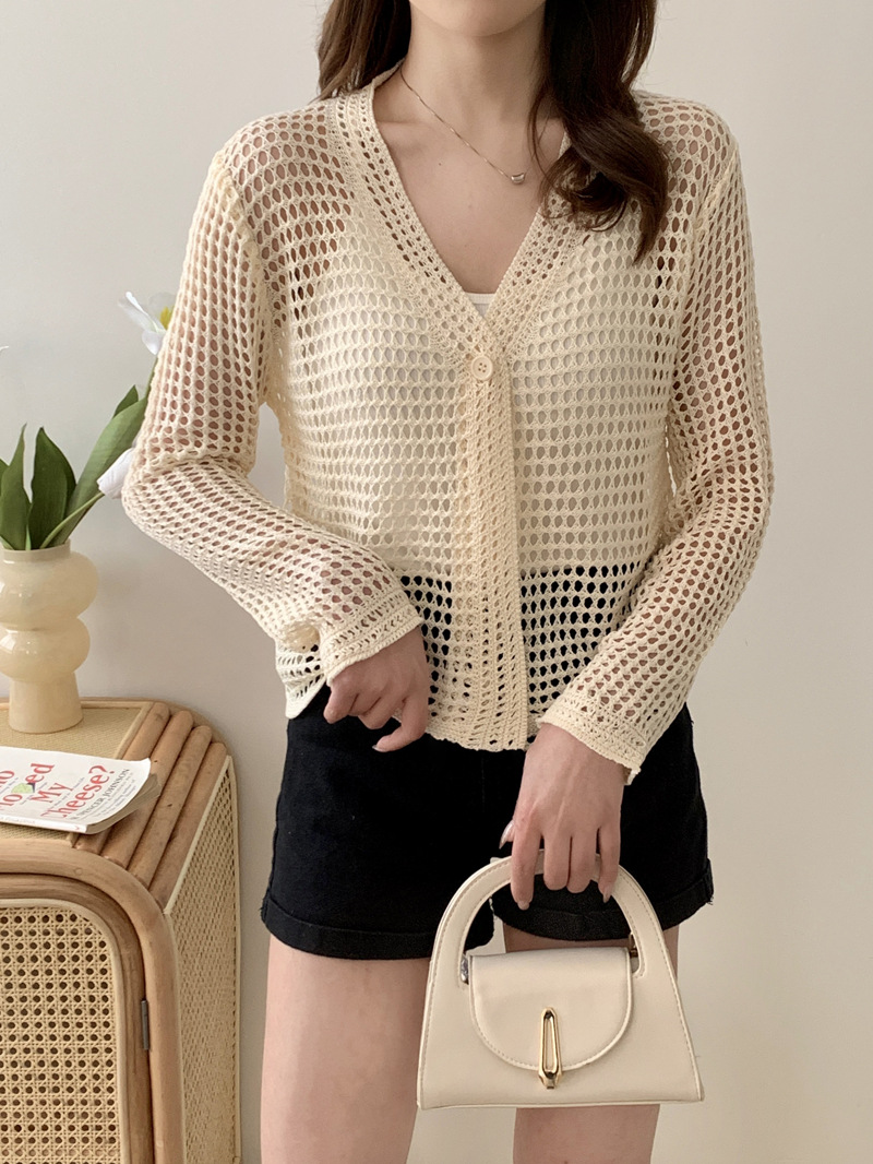 Women's Cardigan Long Sleeve Blouses Button Hollow Out Elegant Solid Color display picture 6