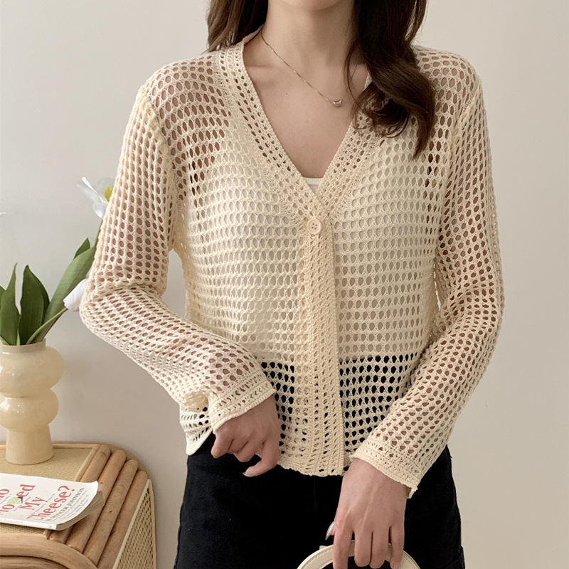 Women's Cardigan Long Sleeve Blouses Button Hollow Out Elegant Solid Color display picture 12
