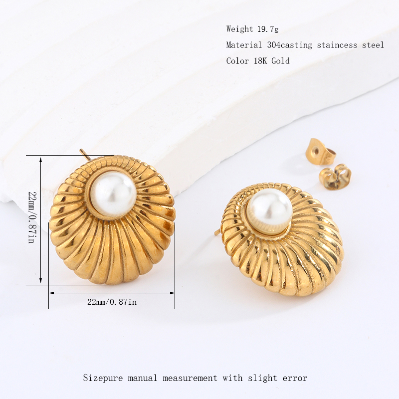 1 Pair Retro Artistic Geometric Plating Inlay 304 Stainless Steel Imitation Pearl Artificial Pearls 18K Gold Plated Earrings display picture 10