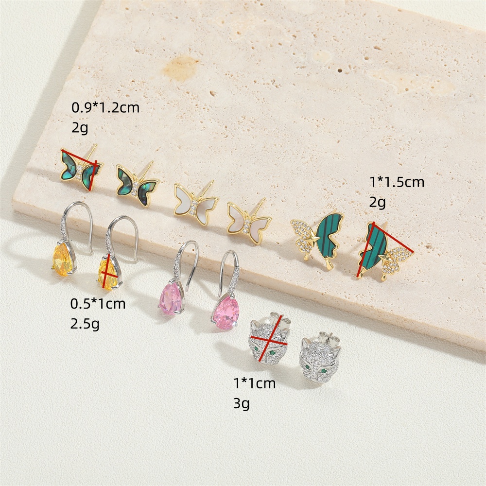 1 Pair Simple Style Animal Inlay Shell Copper Zircon 14K Gold Plated Earrings display picture 5
