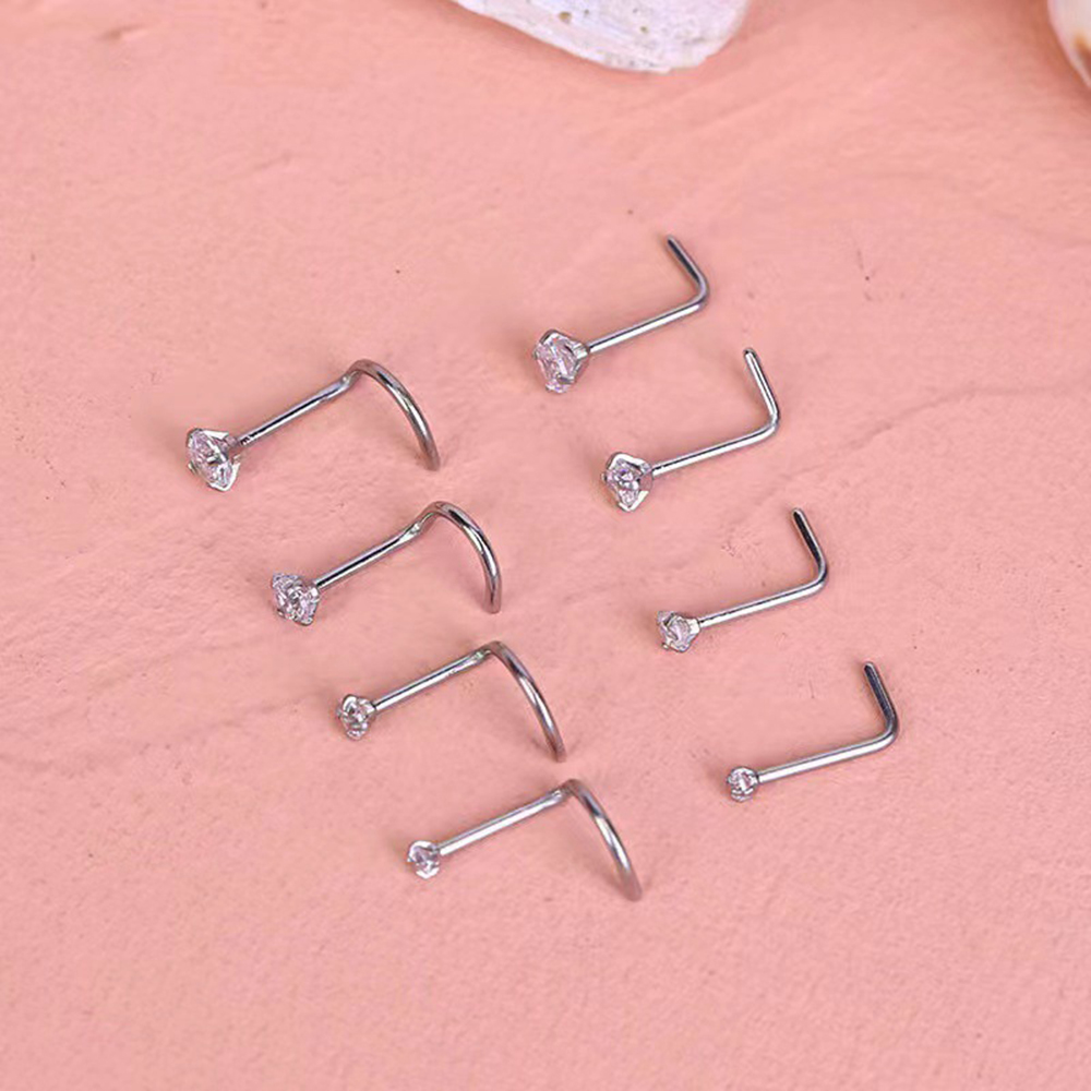 3 Pieces Nose Rings & Studs Simple Style Classic Style Solid Color Stainless Steel Inlay Zircon Nose Rings & Studs display picture 5