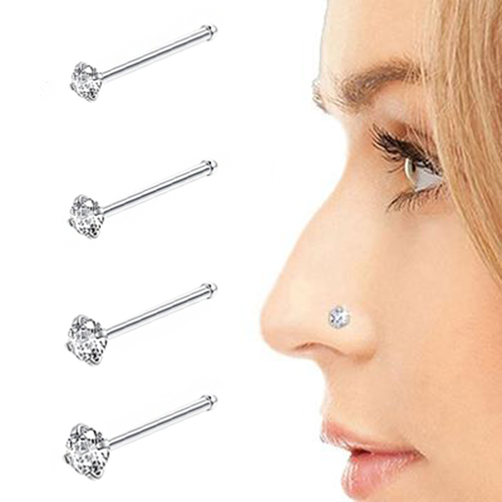 3 Pieces Nose Rings & Studs Simple Style Classic Style Solid Color Stainless Steel Inlay Zircon Nose Rings & Studs display picture 9