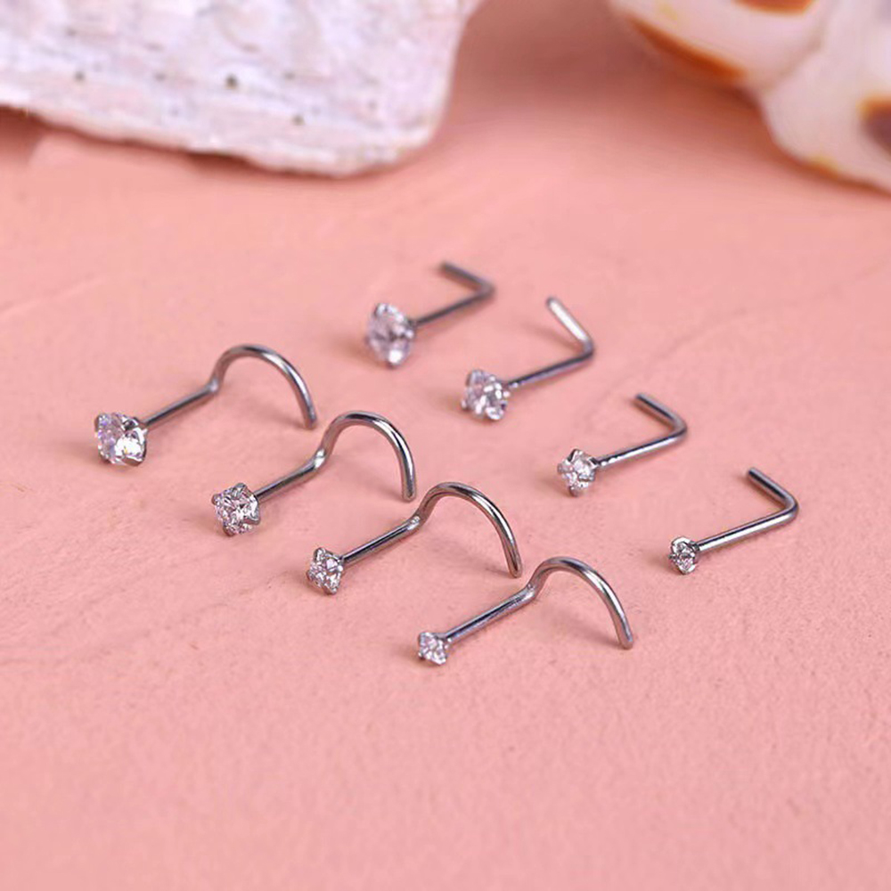 3 Pieces Nose Rings & Studs Simple Style Classic Style Solid Color Stainless Steel Inlay Zircon Nose Rings & Studs display picture 8
