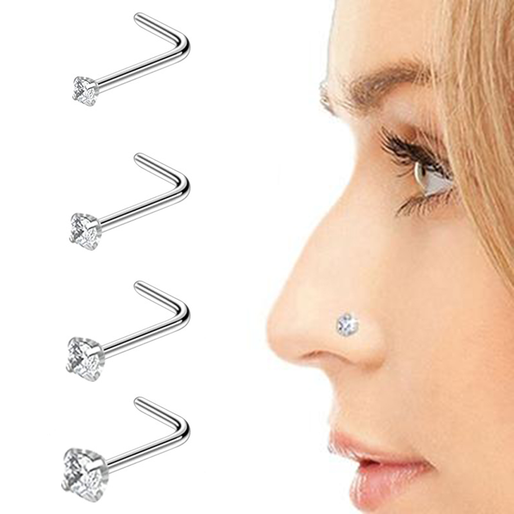 3 Pieces Nose Rings & Studs Simple Style Classic Style Solid Color Stainless Steel Inlay Zircon Nose Rings & Studs display picture 6