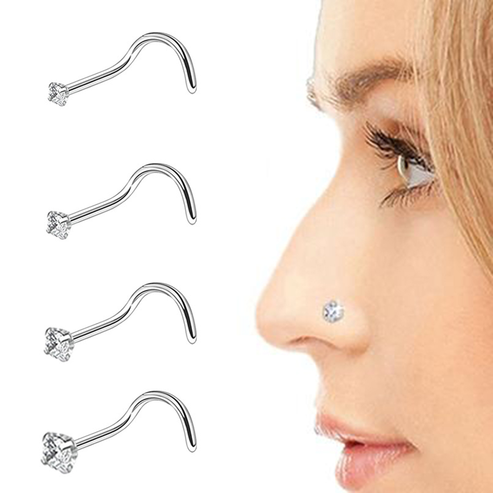 3 Pieces Nose Rings & Studs Simple Style Classic Style Solid Color Stainless Steel Inlay Zircon Nose Rings & Studs display picture 7