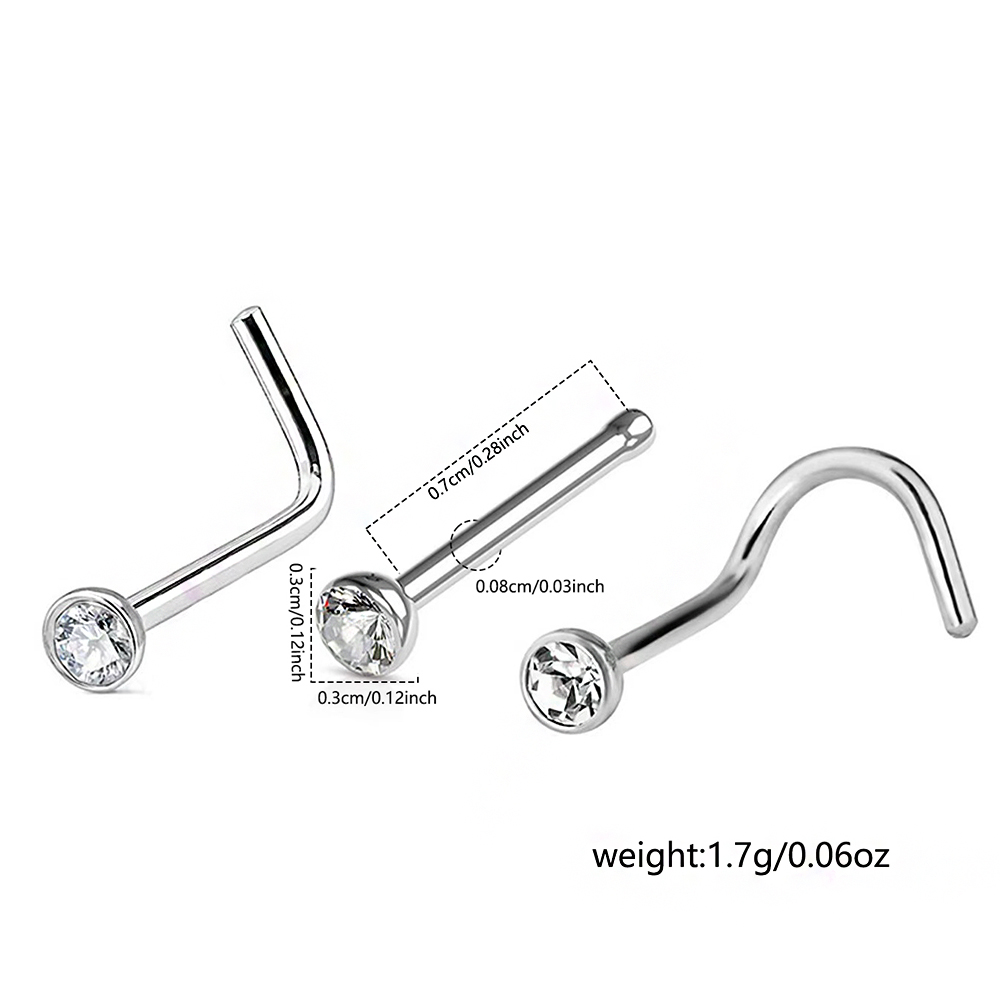 3 Pieces Nose Rings & Studs Simple Style Classic Style Solid Color Stainless Steel Inlay Zircon Nose Rings & Studs display picture 10