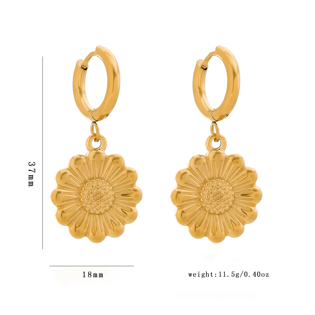 1 Pair IG Style Modern Style Classic Style Sunflower 304 Stainless Steel 18K Gold Plated Drop Earrings display picture 1