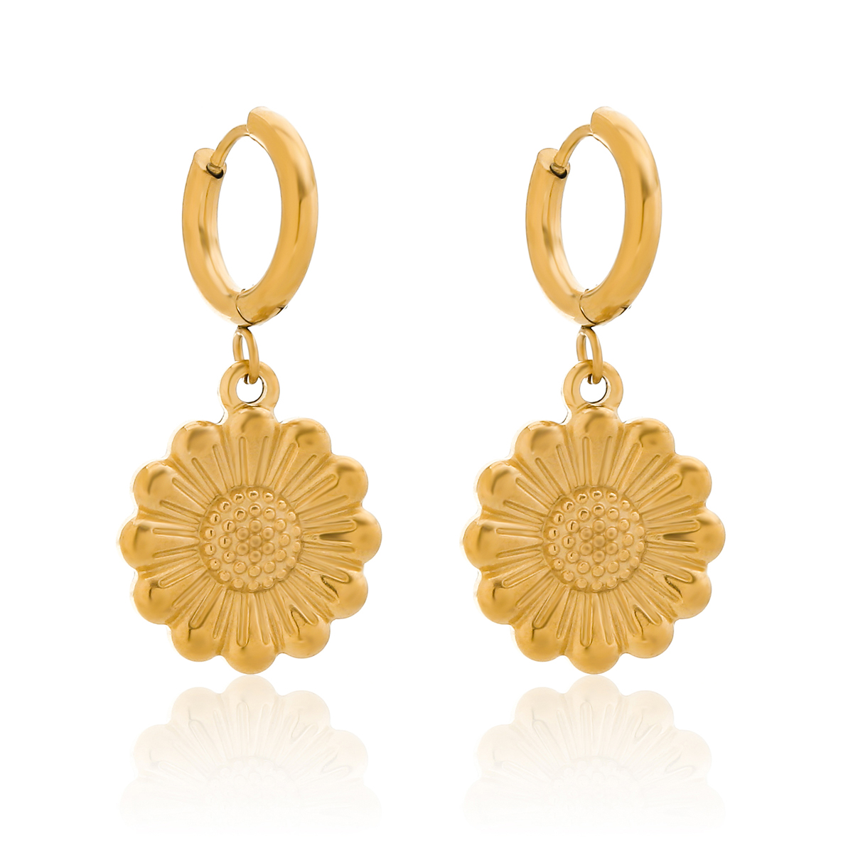 1 Pair IG Style Modern Style Classic Style Sunflower 304 Stainless Steel 18K Gold Plated Drop Earrings display picture 2