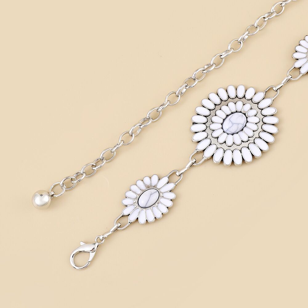 Vacation Ethnic Style Bohemian Star Oval Flower Zinc Alloy Inlay Turquoise Silver Plated Women's Waist Chain display picture 3