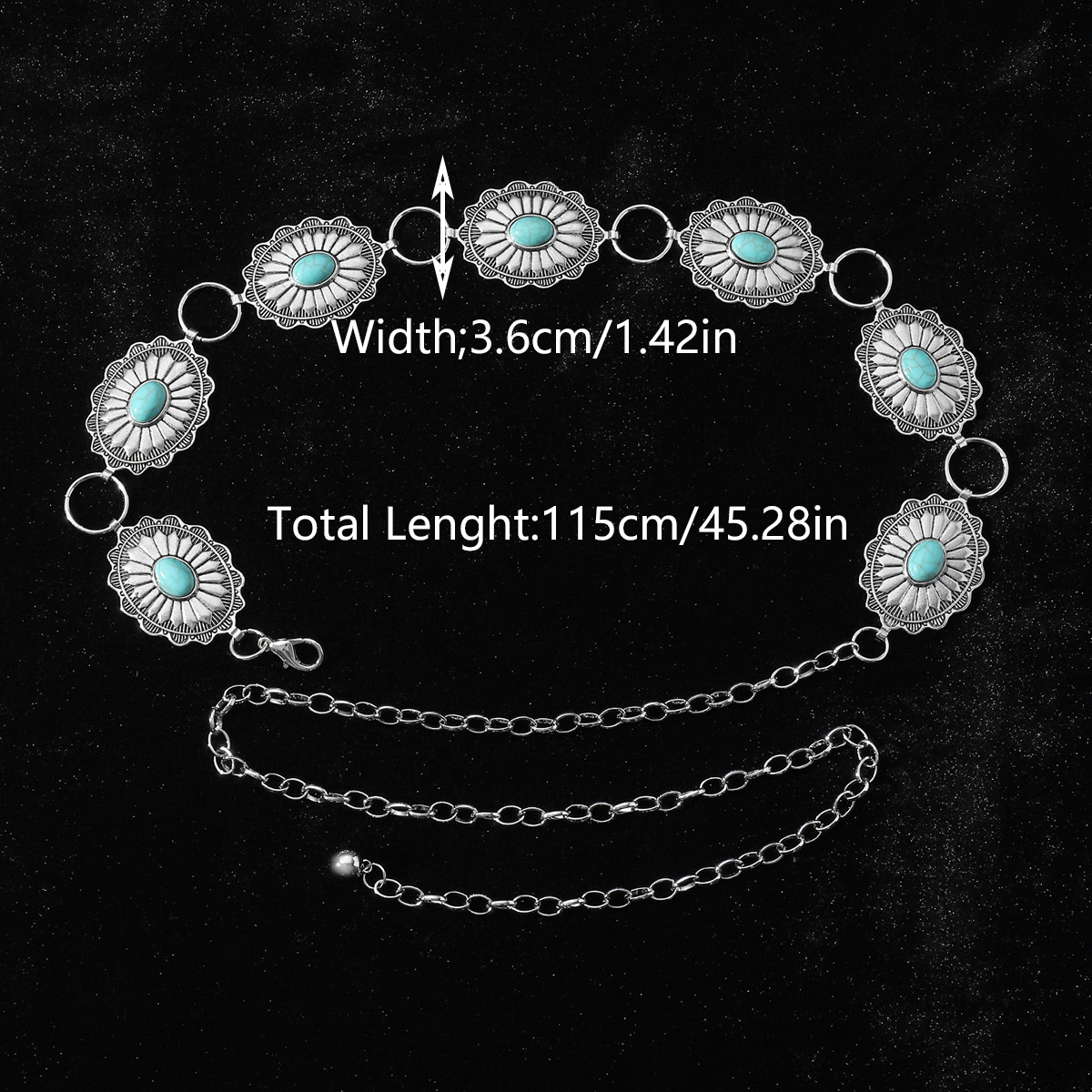 IG Style Ethnic Style Bohemian Round Oval Zinc Alloy Inlay Turquoise Silver Plated Women's Waist Chain display picture 9