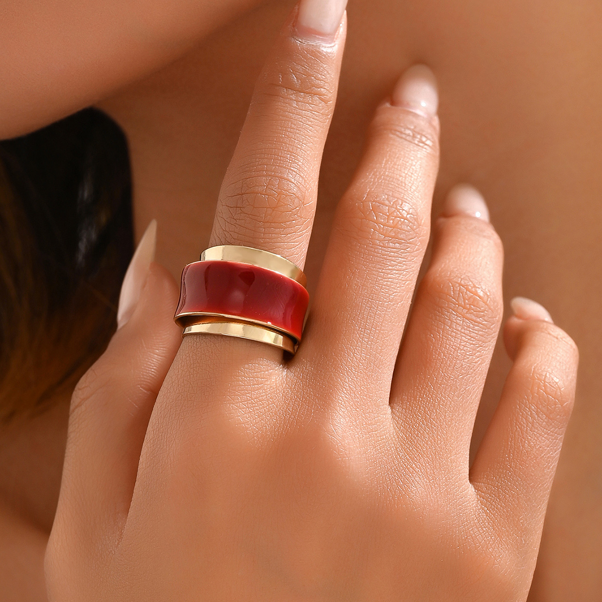 Wholesale Elegant Simple Style Geometric Copper Drip Glazed Open Rings display picture 1