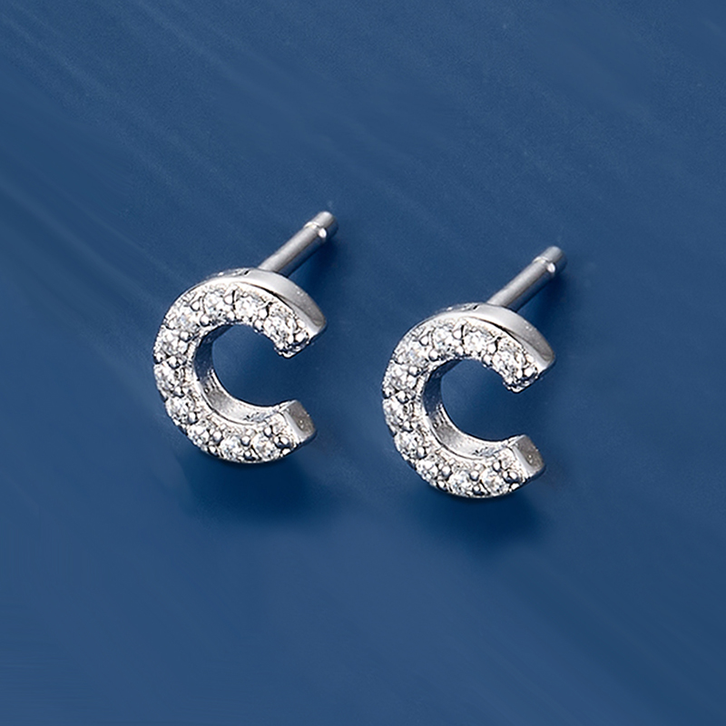1 Pair Simple Style Roman Style Letter Inlay Sterling Silver Zircon White Gold Plated Ear Studs display picture 7