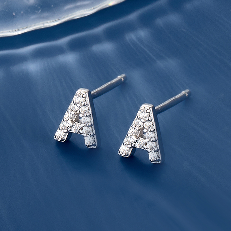 1 Pair Simple Style Roman Style Letter Inlay Sterling Silver Zircon White Gold Plated Ear Studs display picture 6