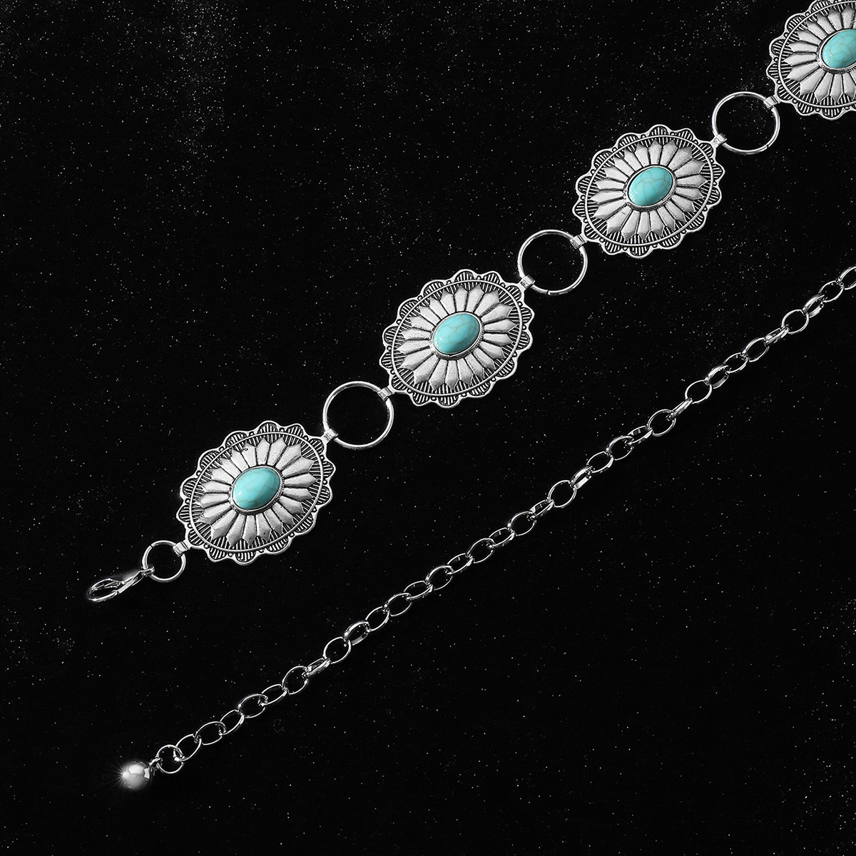 IG Style Ethnic Style Bohemian Round Oval Zinc Alloy Inlay Turquoise Silver Plated Women's Waist Chain display picture 11