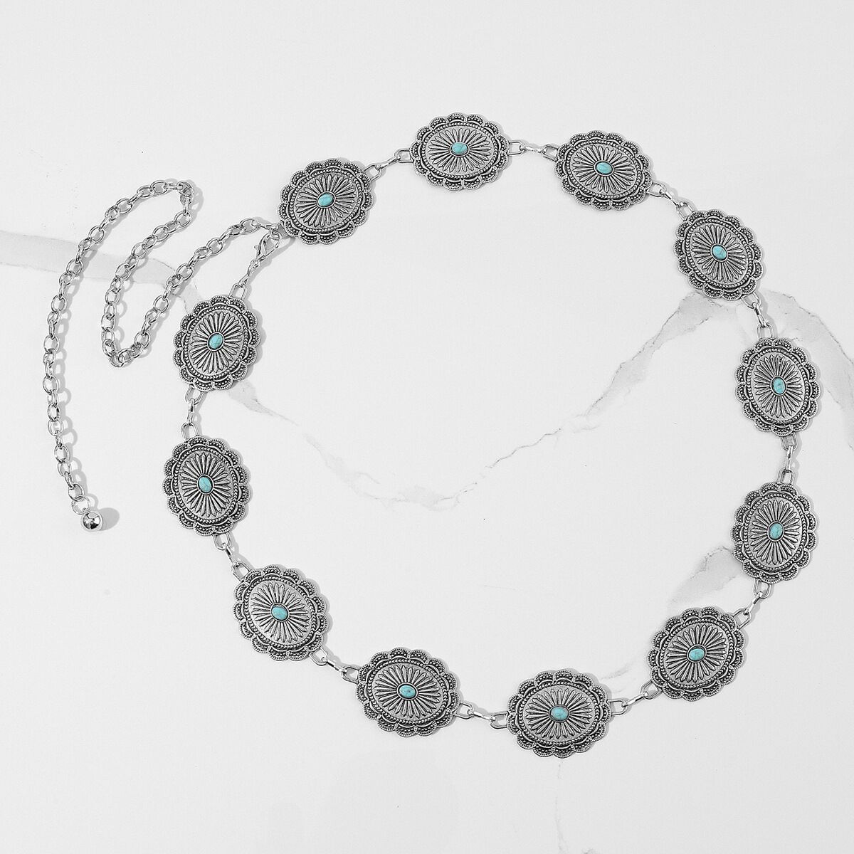 Ethnic Style Bohemian Oval Flower Zinc Alloy Inlay Turquoise Rose Gold Plated Silver Plated Women's Waist Chain display picture 1