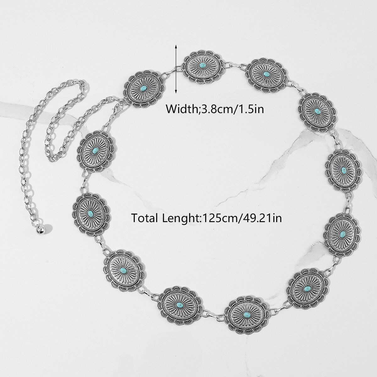 Ethnic Style Bohemian Oval Flower Zinc Alloy Inlay Turquoise Rose Gold Plated Silver Plated Women's Waist Chain display picture 3