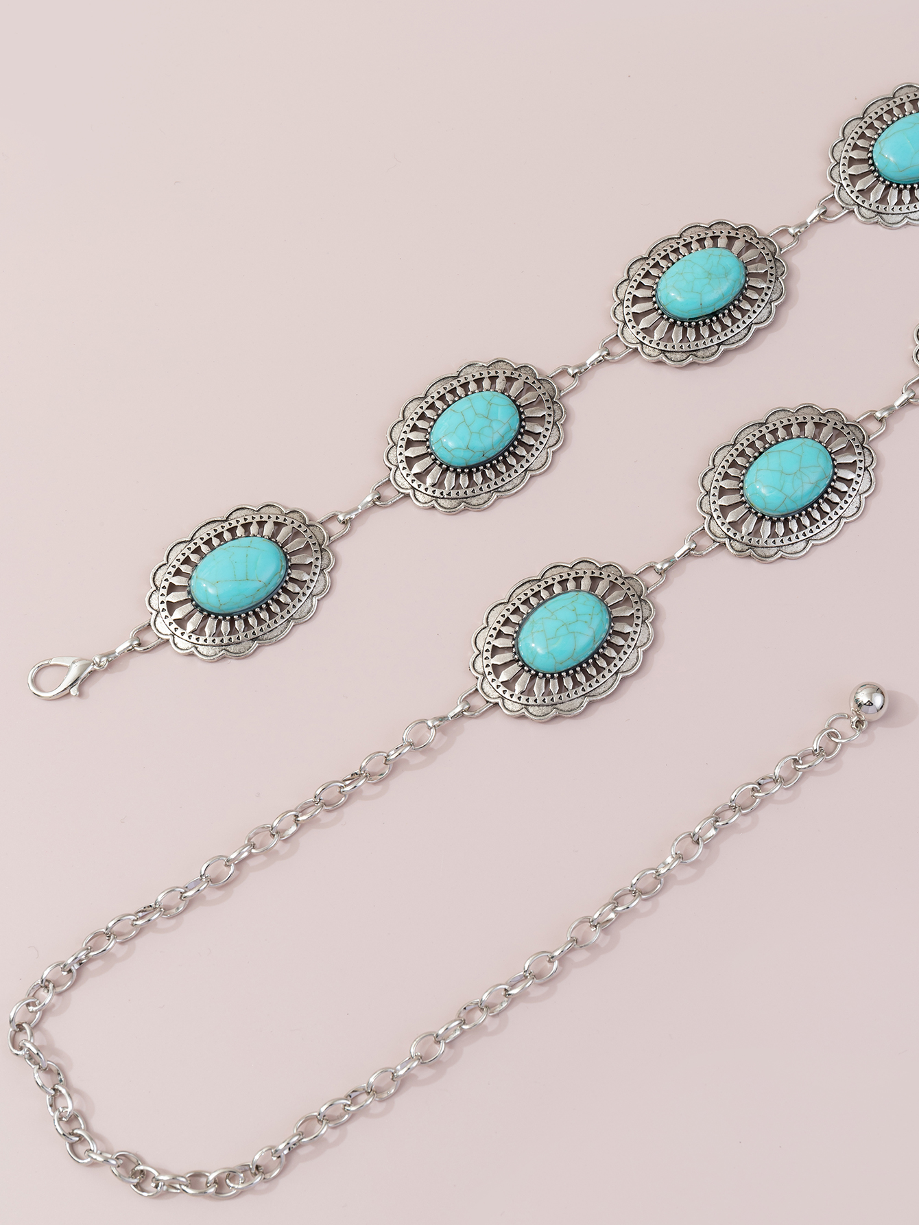 Ethnic Style Bohemian Oval Flower Zinc Alloy Inlay Turquoise Rose Gold Plated Silver Plated Women's Waist Chain display picture 17