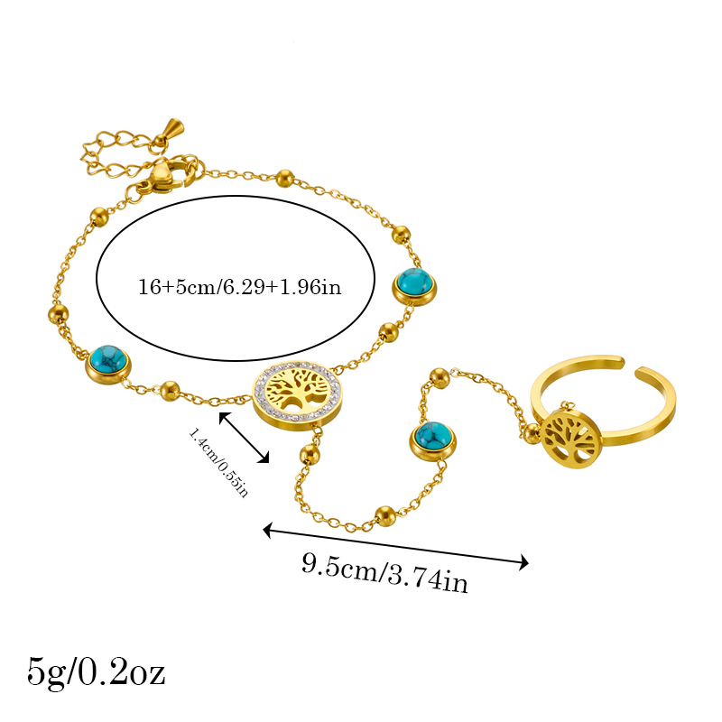 Titanium Steel 18K Gold Plated Vintage Style Hollow Out Inlay Life Tree Turquoise Bracelets display picture 2