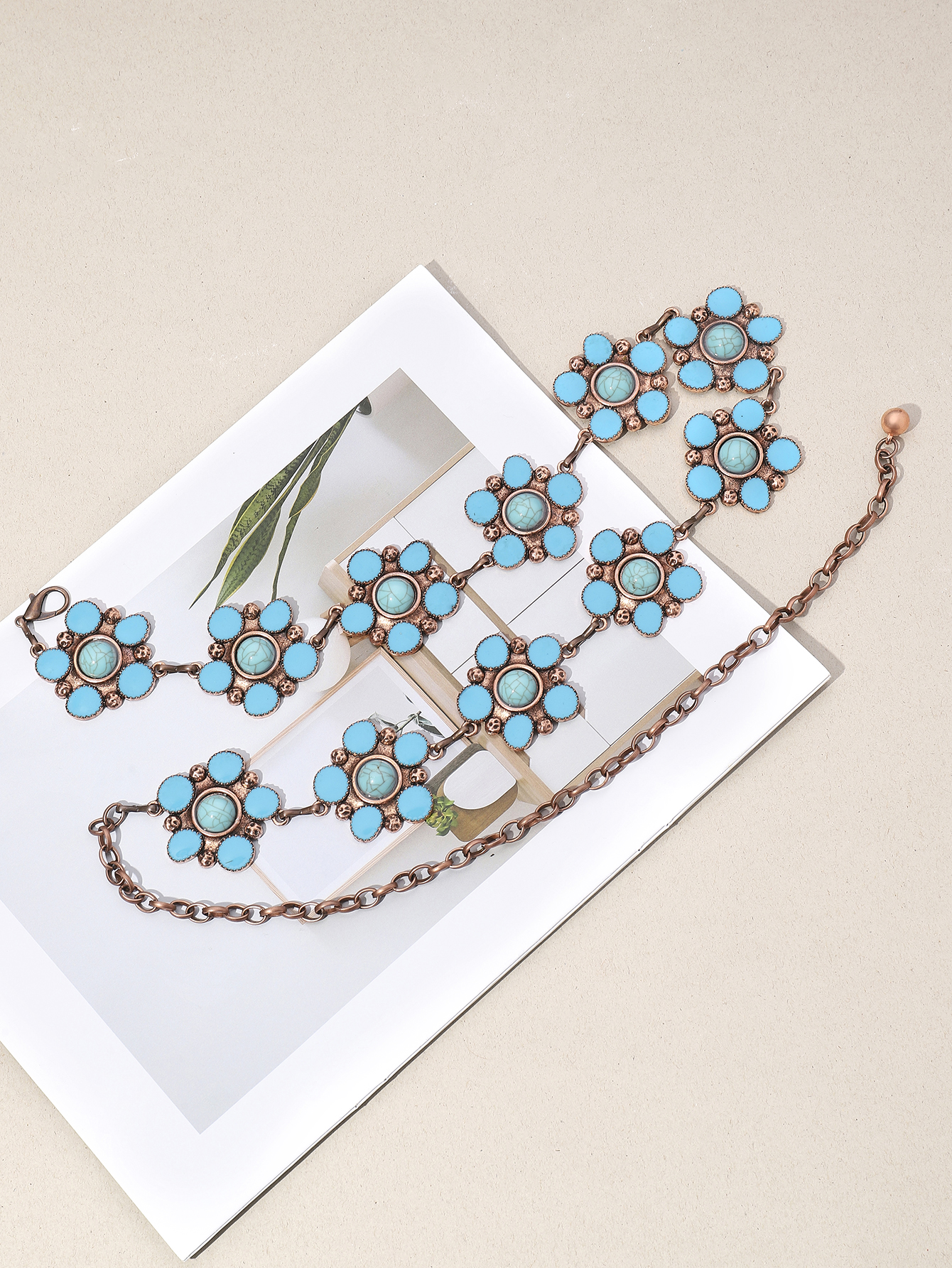 Y2K Ethnic Style Bohemian Petal Zinc Alloy Epoxy Inlay Turquoise Rose Gold Plated Silver Plated Women's Waist Chain display picture 4